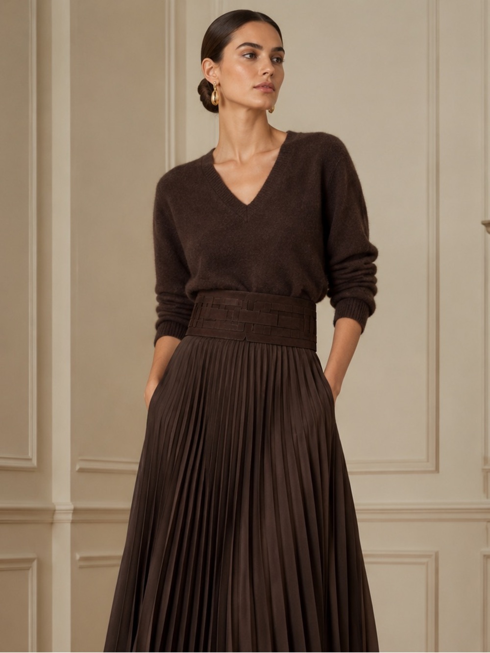Ralph Lauren Collection Woven Calf-Suede Wide Waist Belt Brown RP$700